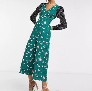 ASOS Double puff floral spot jump suit SZ